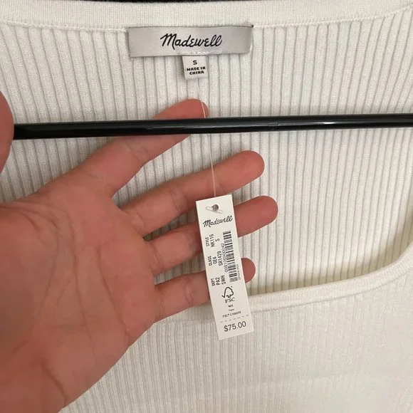 2 Madewell Square-Neck Crop Sweater Tee Black & White Size S - Picture 7 of 9